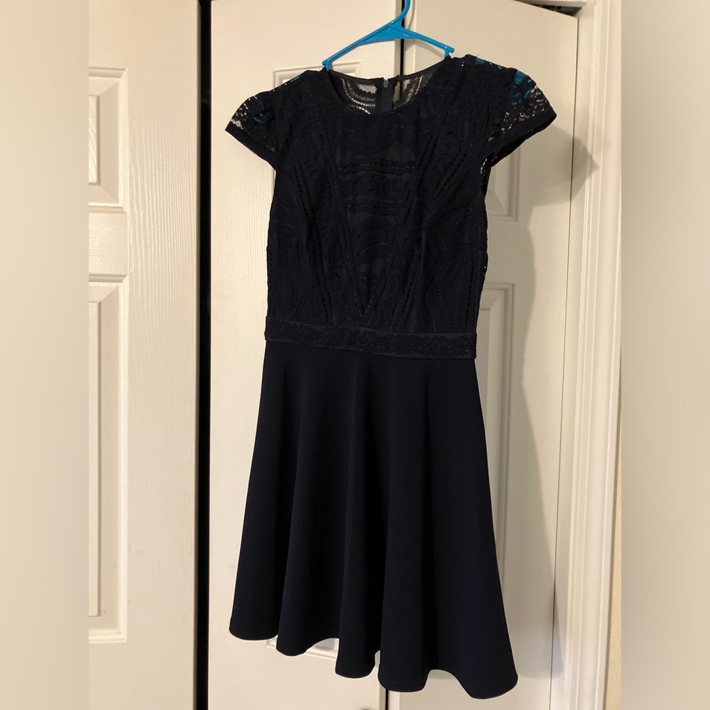 Navy blue, semi-formal mini dress.
